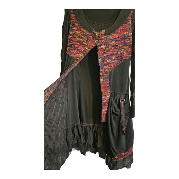 Paolo Tricut Dress Size S Black Layered Long Sleeve Ruffles Lagenlook BOHO Artsy - Picture 2 of 15